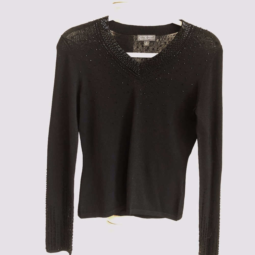 Classiques Entier V-neck Sweater w/ Beading Sz S